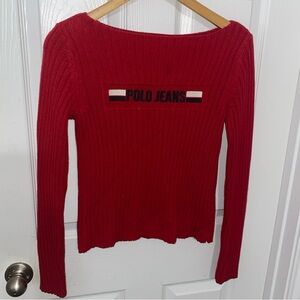 Ralph Lauren Polo Jeans Co USA red cotton ribbed knit boat neck jumper S